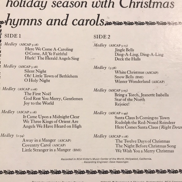 3/$20 Vintage vinyl Christmas Hymns & Carols 1966 Holiday Music - Picture 5 of 5